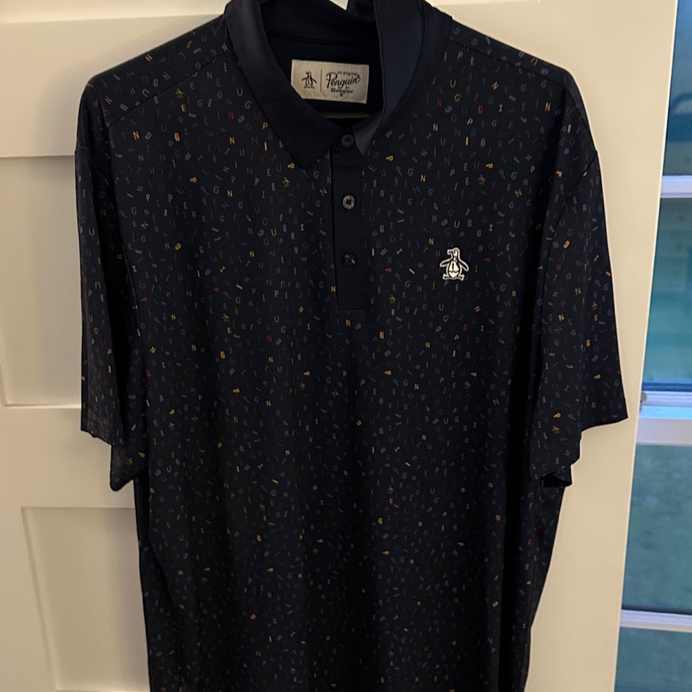 Original Penguin Men's Dark Polo with Subtle Pattern